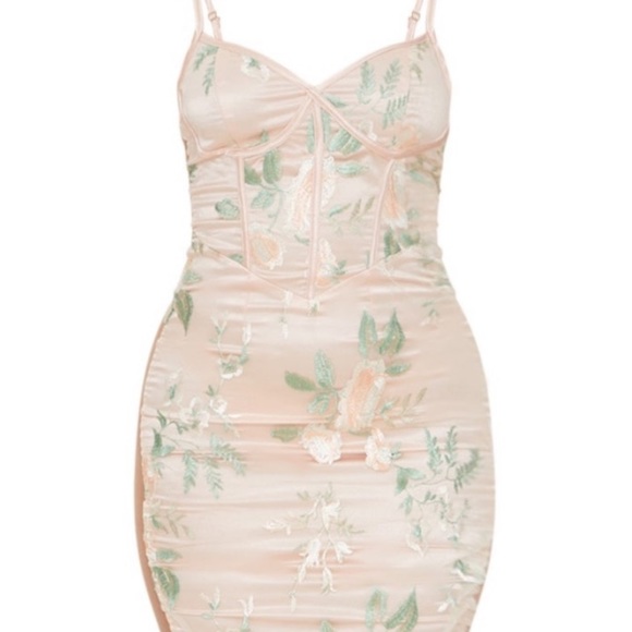 Embroidered mesh insert nude dress - Picture 6 of 7